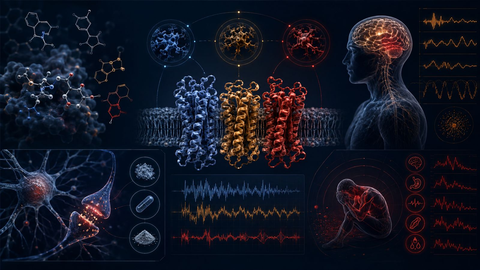 Pharmacology illustration of receptors and molecules